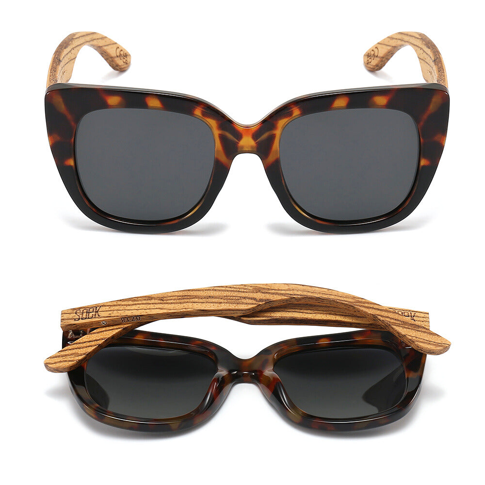 RIVIERA TOFFEE Half Tortoise Half Black Frame l Black Polarised Lens l Walnut Arms